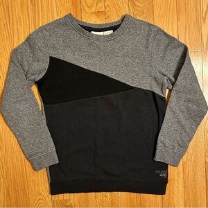 Manguun Teens Boys Color block Geometric crewneck Sweatshirt black gray L youth